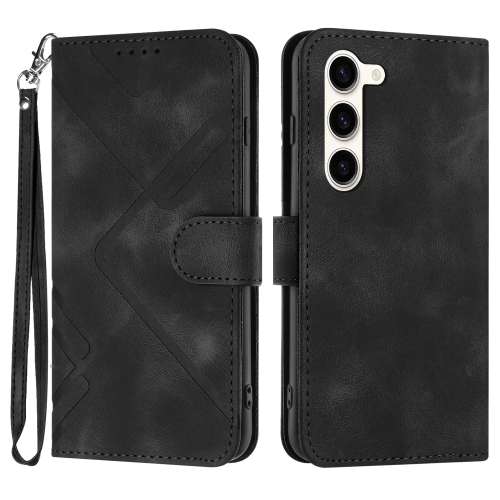 

For Samsung Galaxy S23 5G Line Pattern Skin Feel Leather Phone Case(Black)