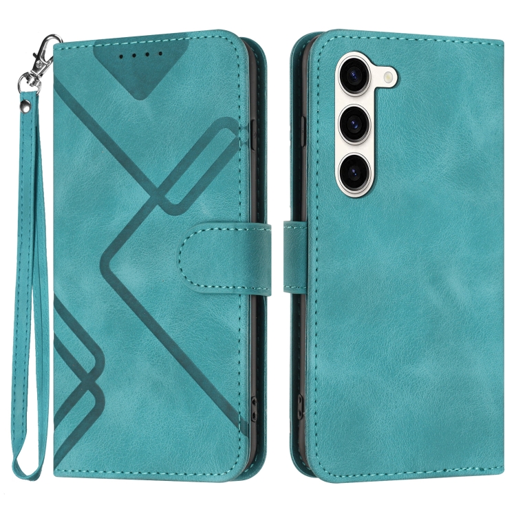 

For Samsung Galaxy S23 5G Line Pattern Skin Feel Leather Phone Case(Light Blue)