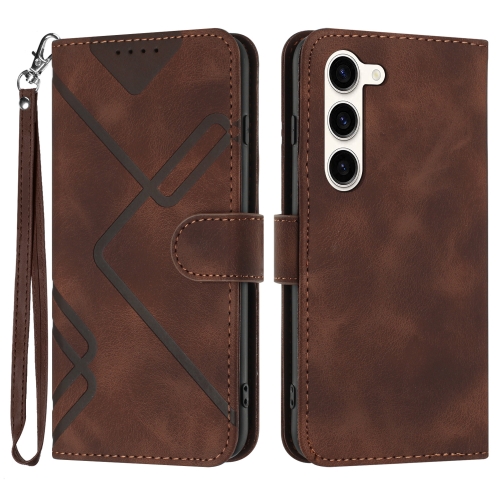 

For Samsung Galaxy S23+ 5G Line Pattern Skin Feel Leather Phone Case(Coffee)