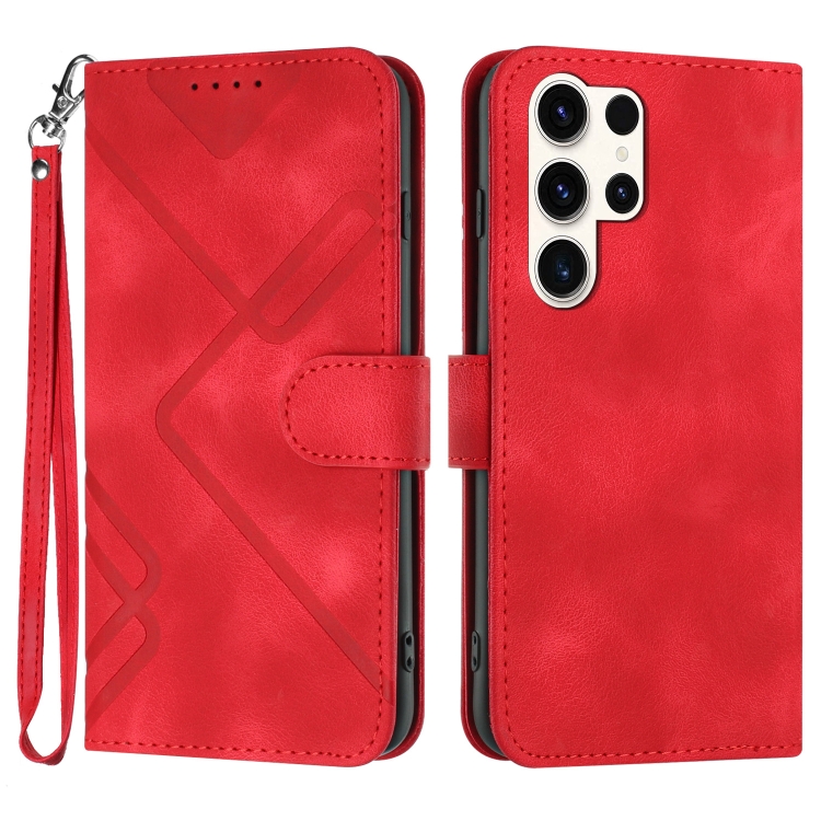

For Samsung Galaxy S23 Ultra 5G Line Pattern Skin Feel Leather Phone Case(Red)
