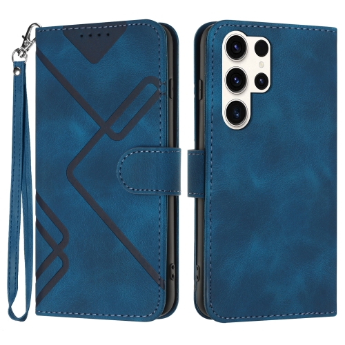 

For Samsung Galaxy S23 Ultra 5G Line Pattern Skin Feel Leather Phone Case(Royal Blue)