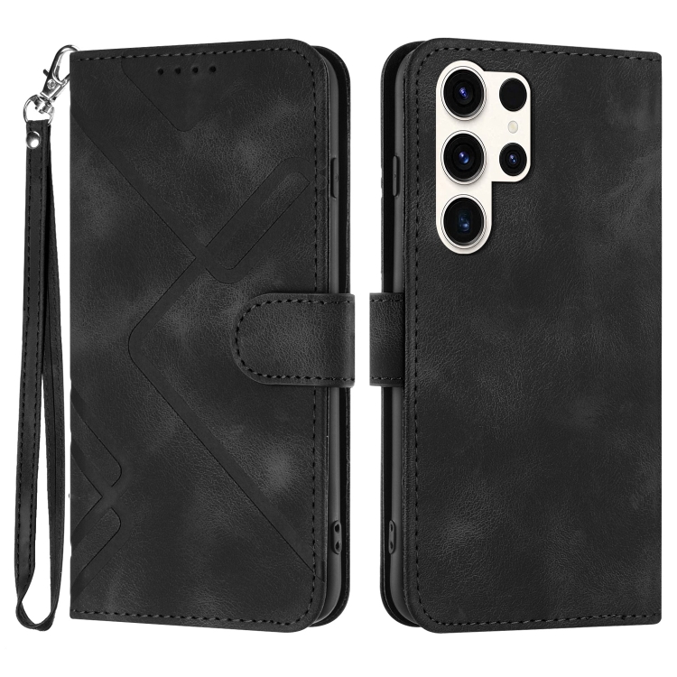 

For Samsung Galaxy S23 Ultra 5G Line Pattern Skin Feel Leather Phone Case(Black)