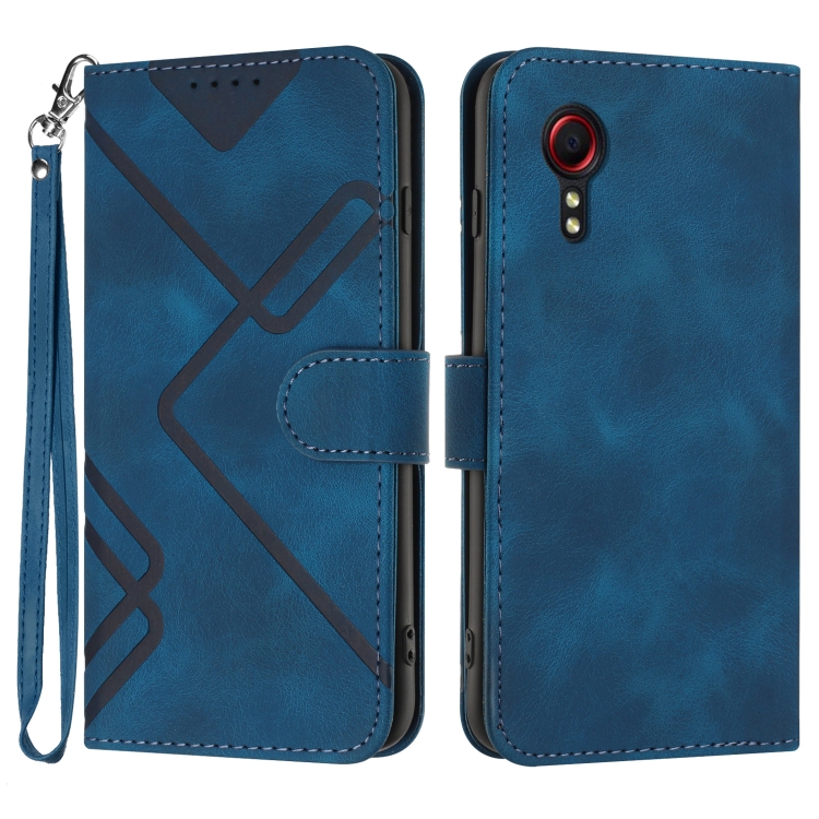

For Samsung Galaxy Xcover 5 Line Pattern Skin Feel Leather Phone Case(Royal Blue)