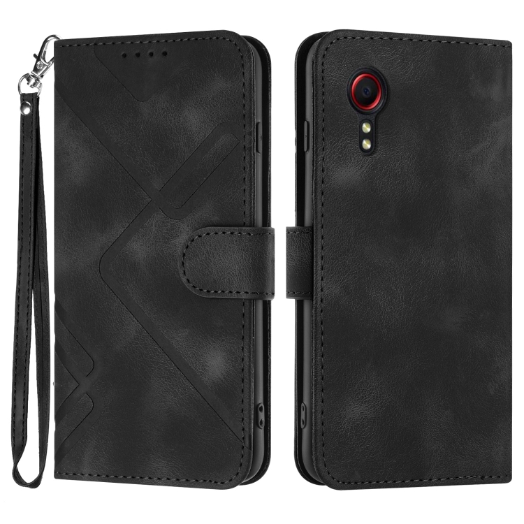

For Samsung Galaxy Xcover 5 Line Pattern Skin Feel Leather Phone Case(Black)