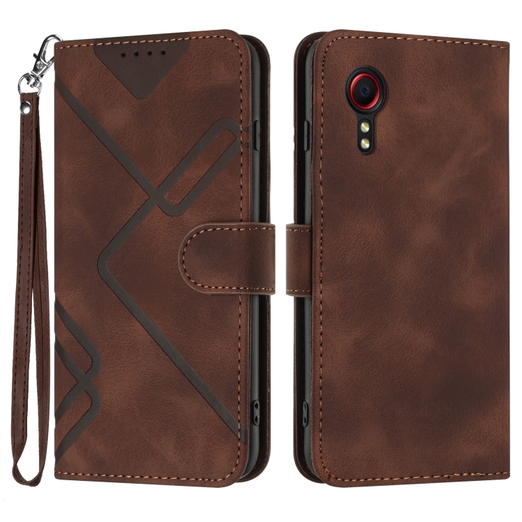 

For Samsung Galaxy Xcover 5 Line Pattern Skin Feel Leather Phone Case(Coffee)
