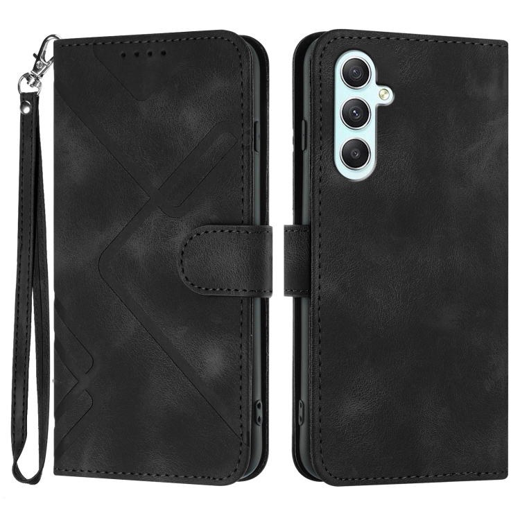 

For Samsung Galaxy A35 Line Pattern Skin Feel Leather Phone Case(Black)