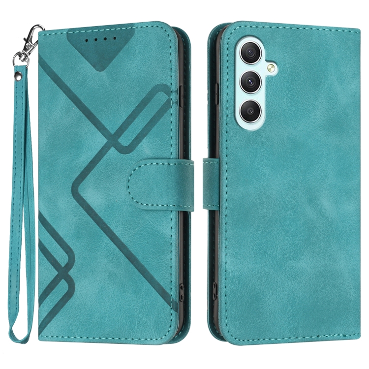 

For Samsung Galaxy A35 Line Pattern Skin Feel Leather Phone Case(Light Blue)