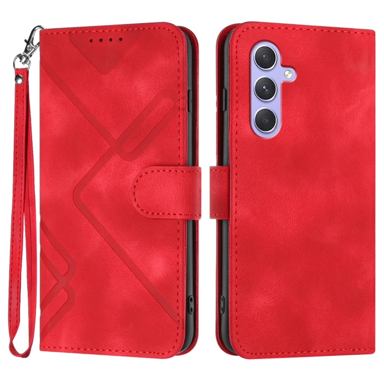 

For Samsung Galaxy A55 Line Pattern Skin Feel Leather Phone Case(Red)
