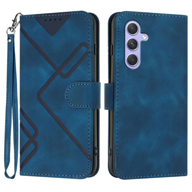 

For Samsung Galaxy A55 Line Pattern Skin Feel Leather Phone Case(Royal Blue)