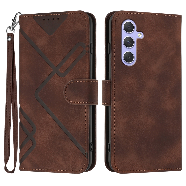 

For Samsung Galaxy A55 Line Pattern Skin Feel Leather Phone Case(Coffee)