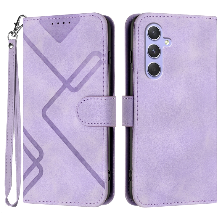 

For Samsung Galaxy A55 Line Pattern Skin Feel Leather Phone Case(Light Purple)
