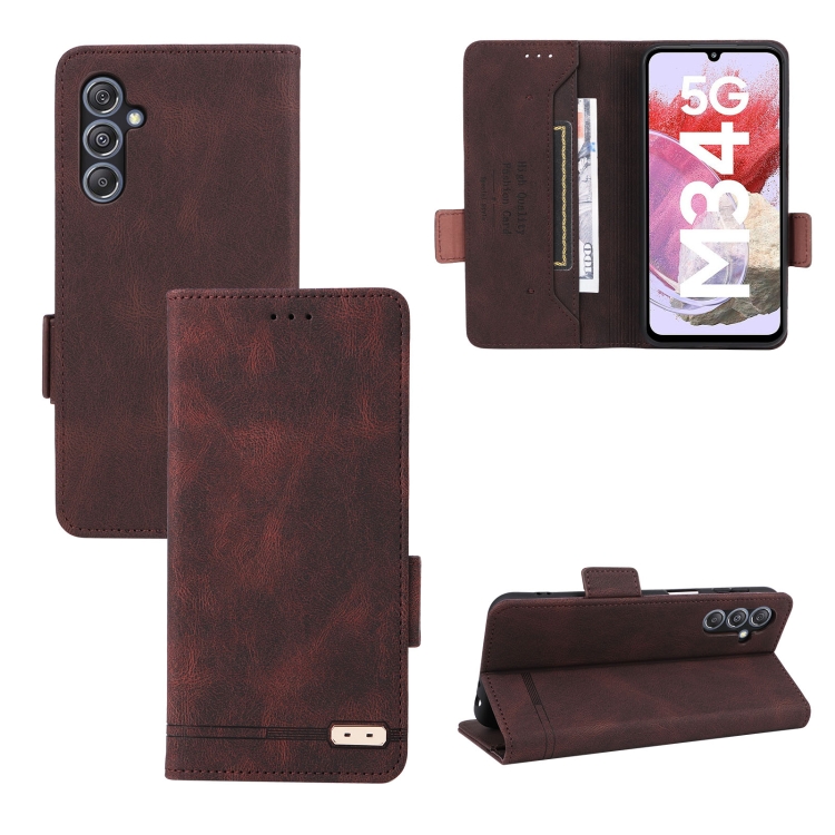 

For Samsung Galaxy M34 5G Magnetic Clasp Leather Phone Case(Brown)