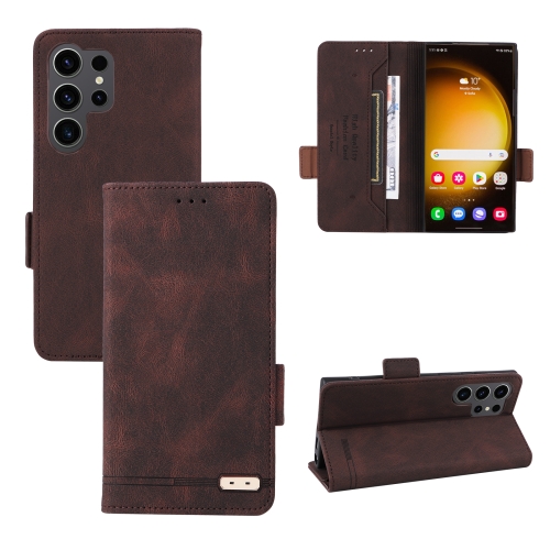 

For Samsung Galaxy S24 Ultra 5G Magnetic Clasp Leather Phone Case(Brown)