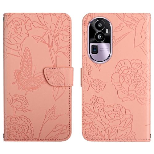 

For OPPO Reno10 HT03 Skin Feel Butterfly Embossed Flip Leather Phone Case(Pink)