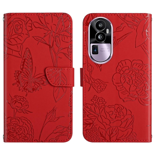 

For OPPO Reno10 Pro+ HT03 Skin Feel Butterfly Embossed Flip Leather Phone Case(Red)