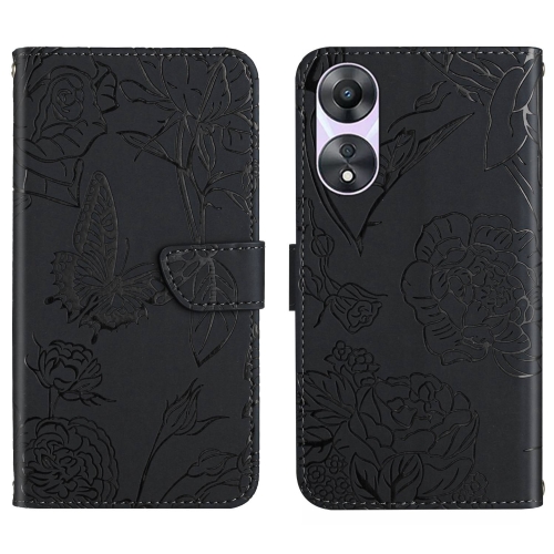 

For OPPO A18 / A38 4G HT03 Skin Feel Butterfly Embossed Flip Leather Phone Case(Black)