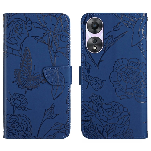 

For OPPO A18 / A38 4G HT03 Skin Feel Butterfly Embossed Flip Leather Phone Case(Blue)