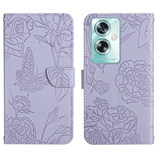 

For OPPO A59 5G HT03 Skin Feel Butterfly Embossed Flip Leather Phone Case(Purple)