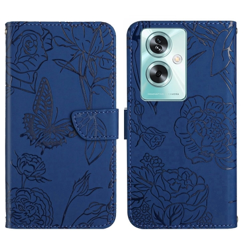 

For OPPO Reno11 F 5G/F25 Pro 5G HT03 Skin Feel Butterfly Embossed Flip Leather Phone Case(Blue)