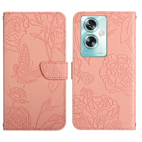 

For OPPO Reno11 F 5G/F25 Pro 5G HT03 Skin Feel Butterfly Embossed Flip Leather Phone Case(Pink)