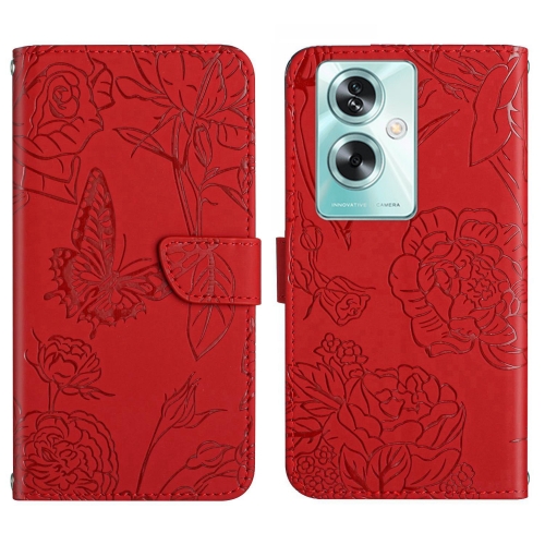

For OPPO Reno11 F 5G/F25 Pro 5G HT03 Skin Feel Butterfly Embossed Flip Leather Phone Case(Red)