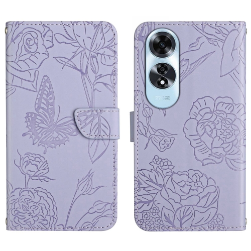 

For OPPO A60 4G HT03 Skin Feel Butterfly Embossed Flip Leather Phone Case(Purple)