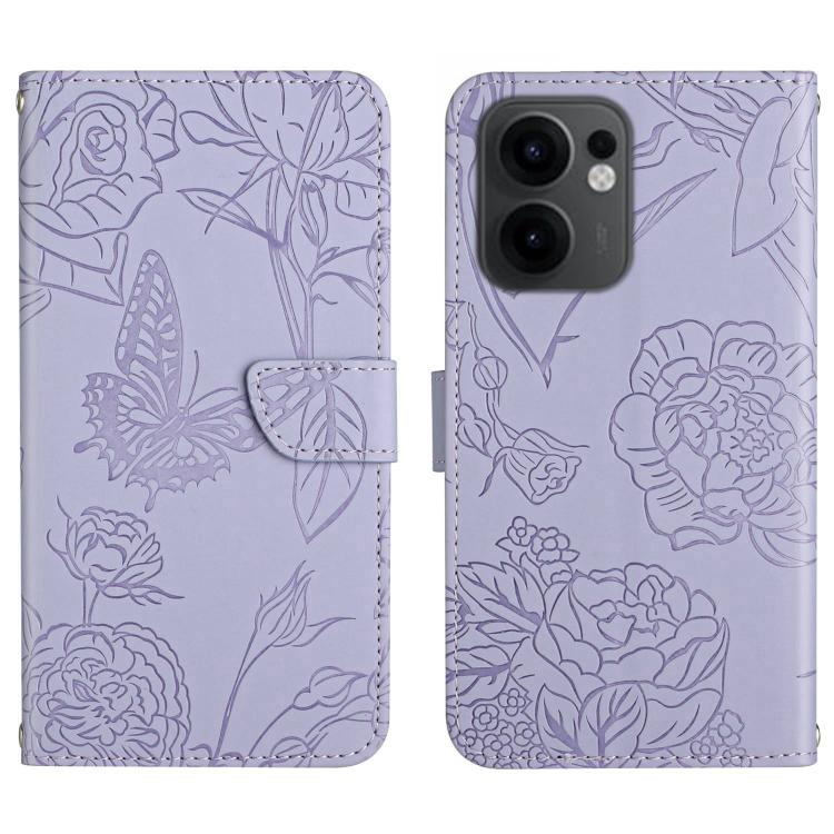 

For OPPO Reno13 F HT03 Skin Feel Butterfly Embossed Flip Leather Phone Case(Purple)