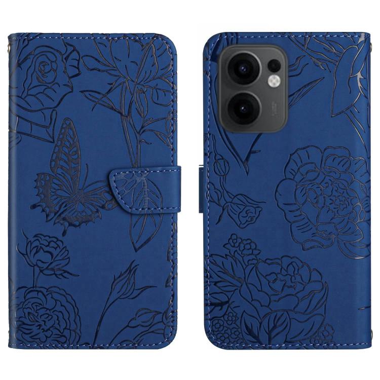

For OPPO Reno13 F HT03 Skin Feel Butterfly Embossed Flip Leather Phone Case(Blue)