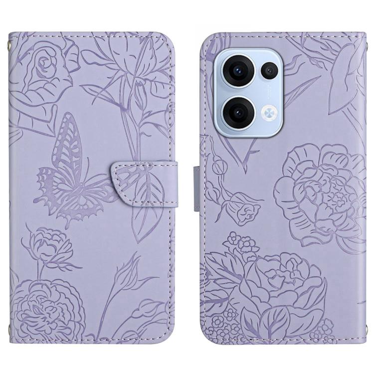 

For OPPO Reno13 HT03 Skin Feel Butterfly Embossed Flip Leather Phone Case(Purple)