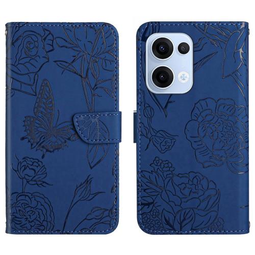 

For OPPO Reno13 HT03 Skin Feel Butterfly Embossed Flip Leather Phone Case(Blue)