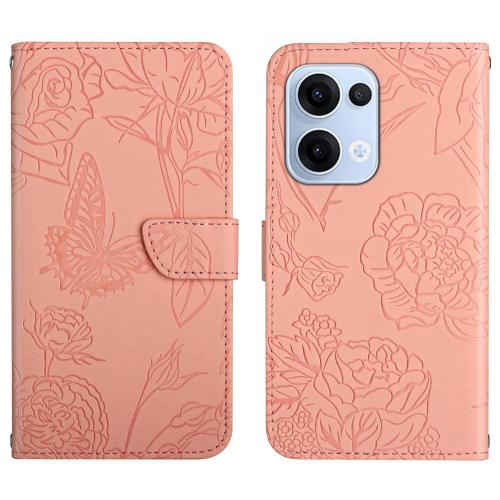 

For OPPO Reno13 HT03 Skin Feel Butterfly Embossed Flip Leather Phone Case(Pink)