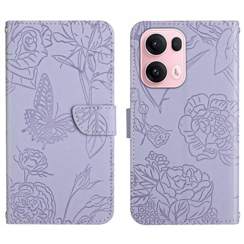 

For OPPO Reno13 Pro HT03 Skin Feel Butterfly Embossed Flip Leather Phone Case(Purple)