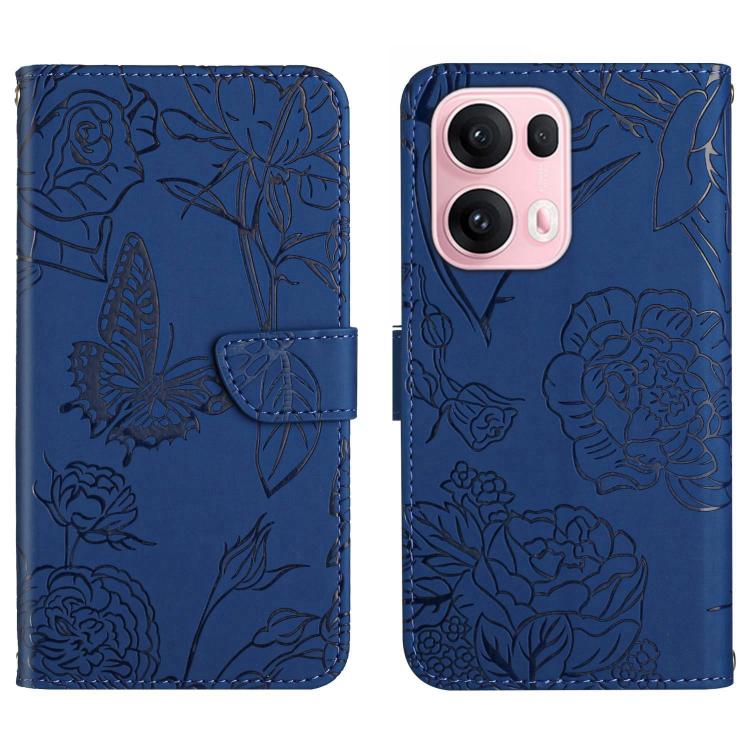 

For OPPO Reno13 Pro HT03 Skin Feel Butterfly Embossed Flip Leather Phone Case(Blue)
