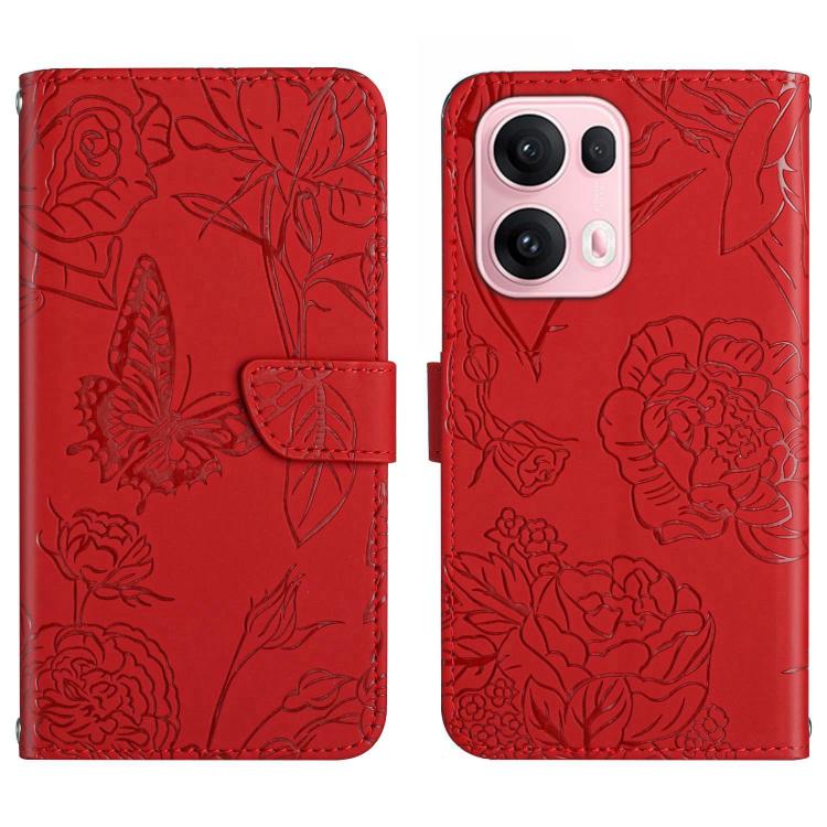 

For OPPO Reno13 Pro HT03 Skin Feel Butterfly Embossed Flip Leather Phone Case(Red)