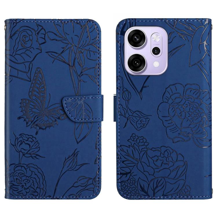 

For OPPO Reno14 Pro 5G Global HT03 Skin Feel Butterfly Embossed Flip Leather Phone Case(Blue)