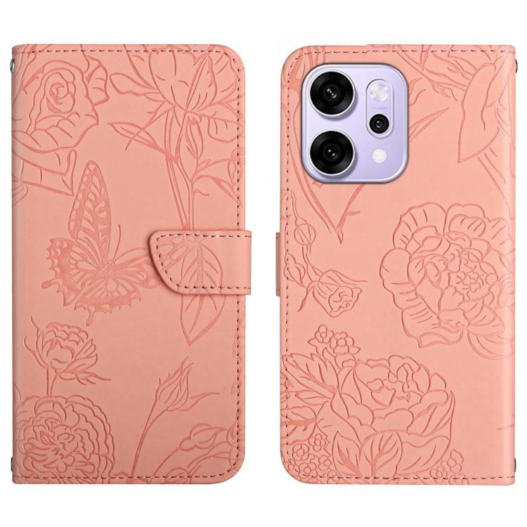 

For OPPO Reno14 Pro 5G Global HT03 Skin Feel Butterfly Embossed Flip Leather Phone Case(Pink)