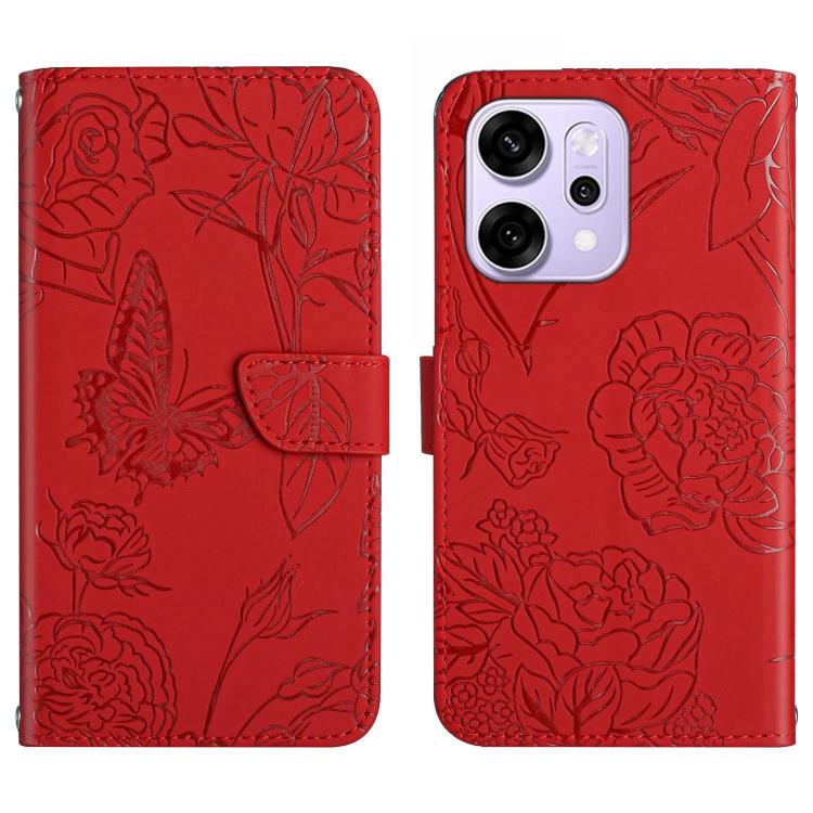 

For OPPO Reno14 Pro 5G Global HT03 Skin Feel Butterfly Embossed Flip Leather Phone Case(Red)