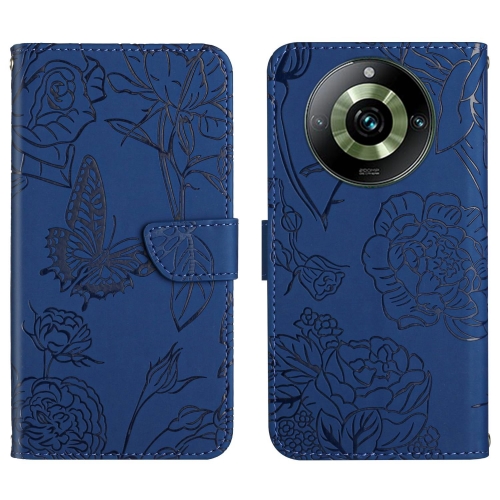 

For Realme 11 Pro HT03 Skin Feel Butterfly Embossed Flip Leather Phone Case(Blue)