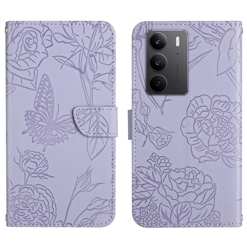 For Realme C75 4G HT03 Skin Feel Butterfly Embossed Flip Leather Phone Case(Purple)