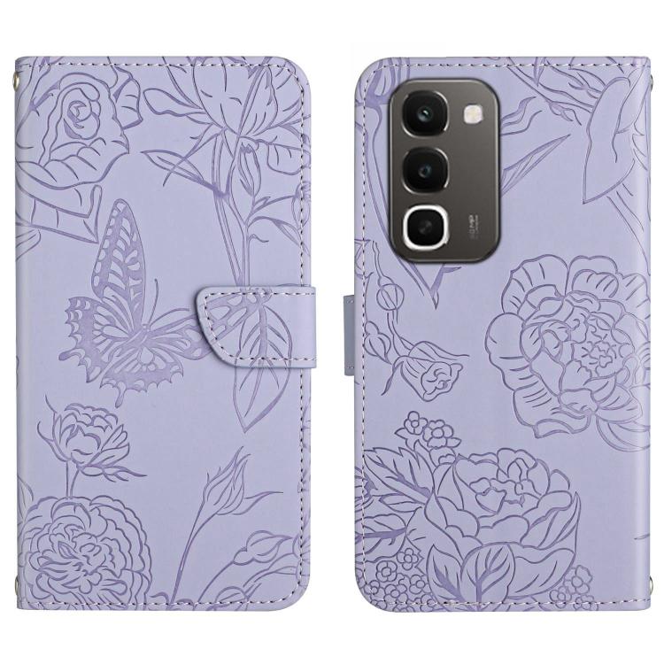 

For Realme C100 4G HT03 Skin Feel Butterfly Embossed Flip Leather Phone Case(Purple)