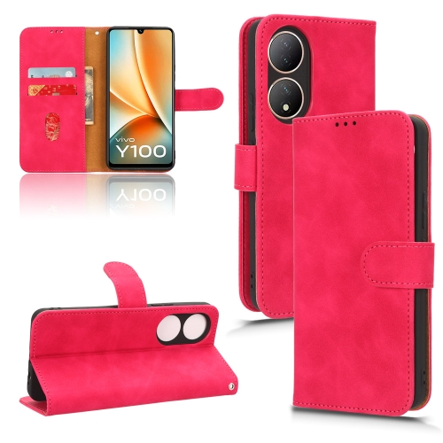 

For vivo Y100 5G Skin Feel Magnetic Flip Leather Phone Case(Rose Red)