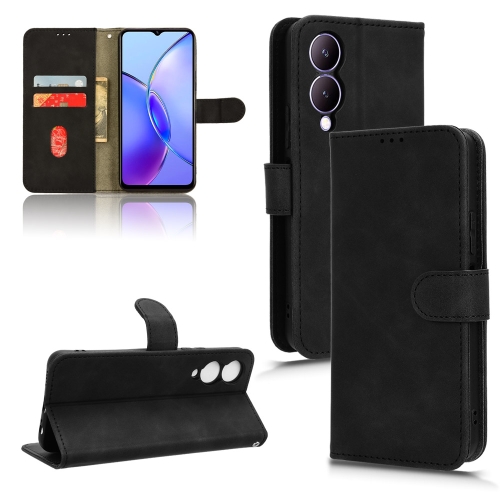 

For vivo Y17s 4G Skin Feel Magnetic Flip Leather Phone Case(Black)