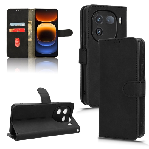 

For vivo iQOO 12 Skin Feel Magnetic Flip Leather Phone Case(Black)