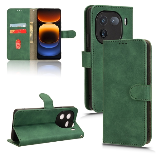 

For vivo iQOO 12 Skin Feel Magnetic Flip Leather Phone Case(Green)