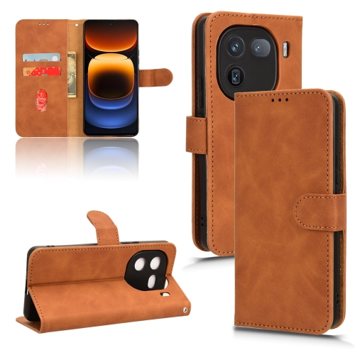 

For vivo iQOO 12 Skin Feel Magnetic Flip Leather Phone Case(Brown)