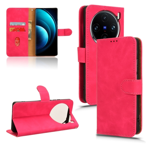 

For vivo X100 Pro Skin Feel Magnetic Flip Leather Phone Case(Rose Red)