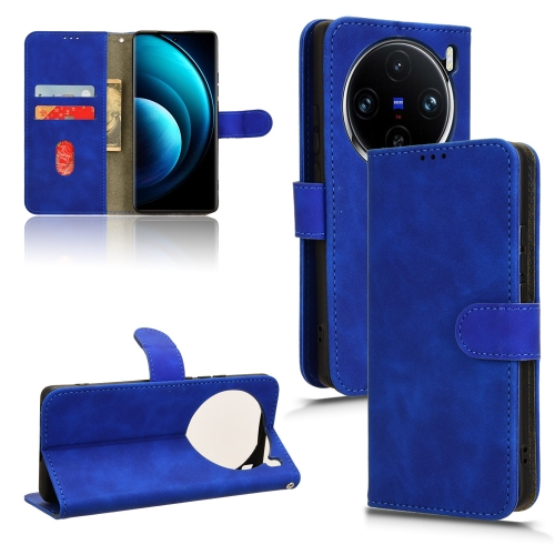 

For vivo X100 Skin Feel Magnetic Flip Leather Phone Case(Blue)