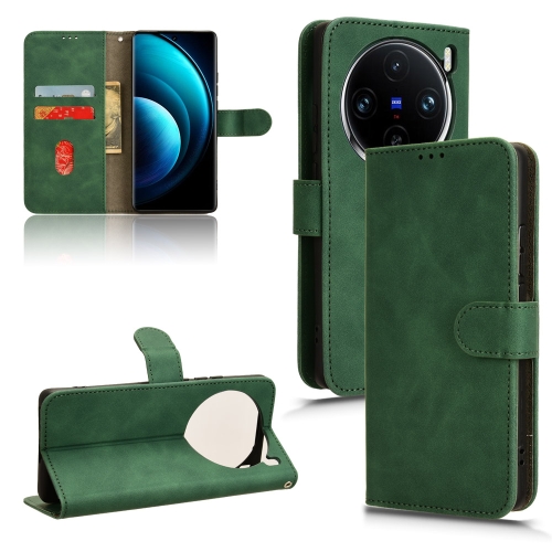 

For vivo X100 Skin Feel Magnetic Flip Leather Phone Case(Green)