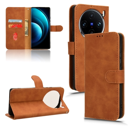 

For vivo X100 Skin Feel Magnetic Flip Leather Phone Case(Brown)