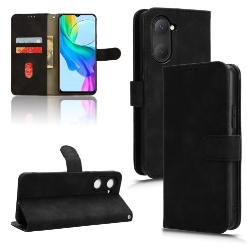 

For vivo Y03 4G Skin Feel Magnetic Flip Leather Phone Case(Black)